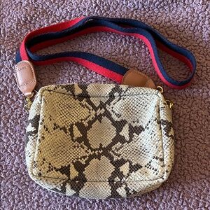 Clare V Snakeskin Crossbody Bag with Red and Blue Strap